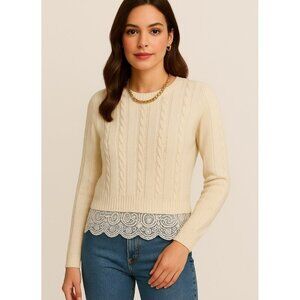 Quinn wool and lace cable knit Cashmeres sweater Size XS